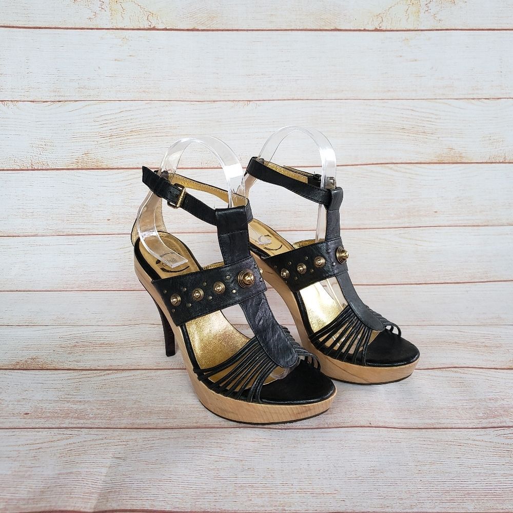 Just Cavalli Leather Embellished Strappy Platform Heels